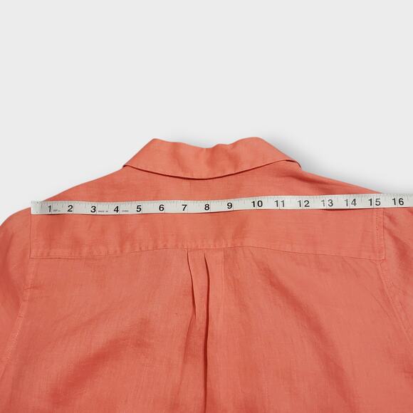 Coldwater Creek Linen Boxy Button Up Camp Shirt Coral Size Small Petite Casual - Picture 10 of 13